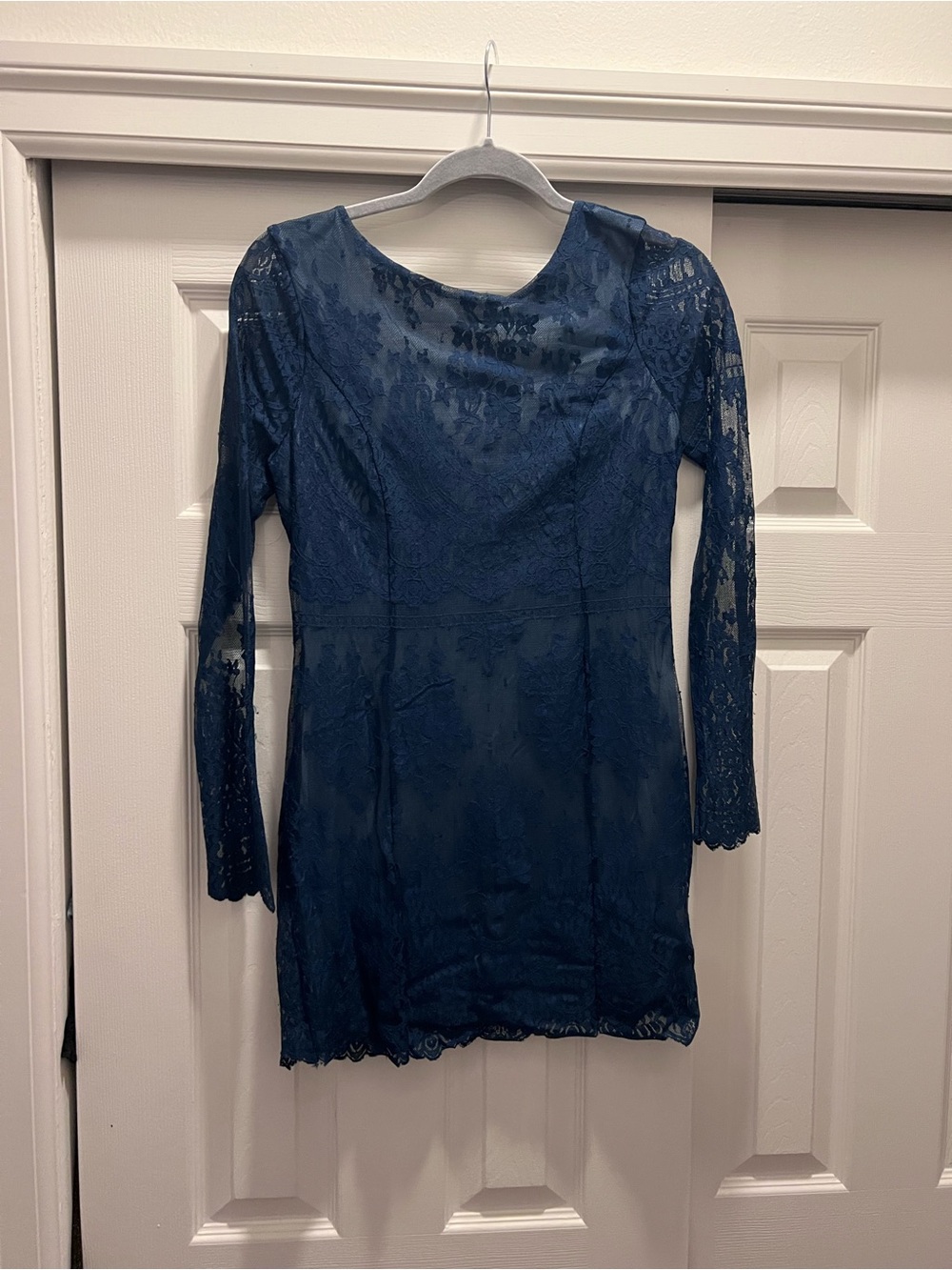 Free People Navy Lace Long-Sleeve Mini Dress